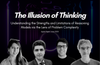 Apple’s The Illusion of Thinking paper title with abstract background, featuring four researchers: Parshin Shojaee, Mehrdad Farajtabar, Iman Mirzadeh, and Samy Bengio.